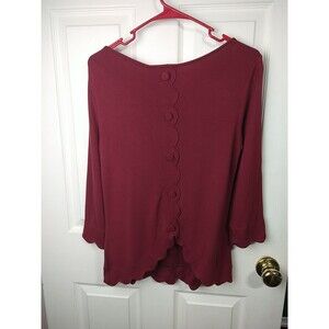 Hawthorn Woman S Knit Blouse Back Button Scalloped Design Red Pullover Casual